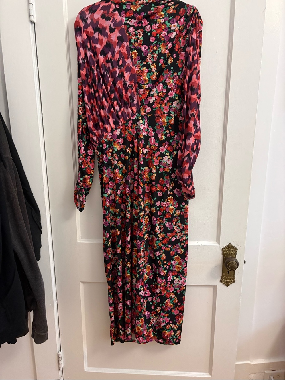 River Island Floral & Pink Mixed-Print Long Sleeve Maxi stretch dress 14 new